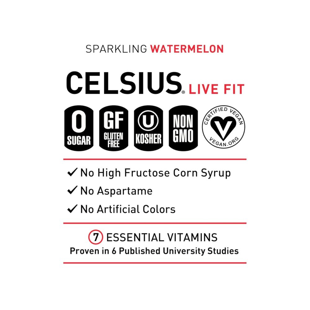 CELSIUS Sparkling Watermelon, Functional Essential Energy Drink 12 Fl Oz (Pack of 12) - Image 5