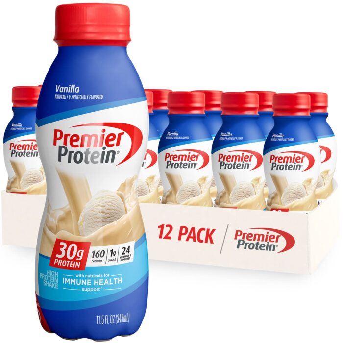Premier Protein Shake – 30 g Protein, 1 g Sugar, 24 Vitamins & Minerals for Immune Health – Peaches & Cream, 11.5 fl oz (Pack of 12)