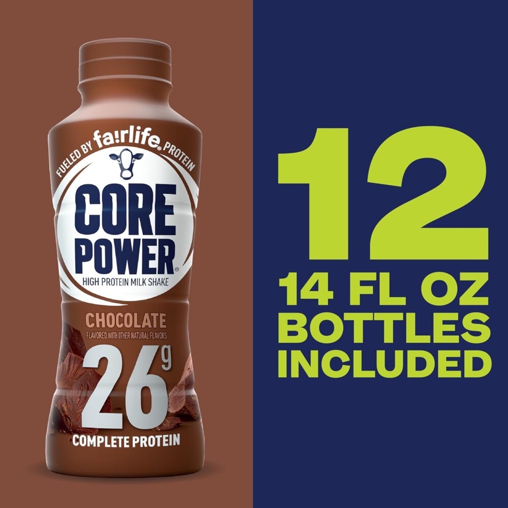 Core Power Protein Shake – Chocolate, 26 g Protein – 14 fl oz Bottle (Pack of 12) - Image 4