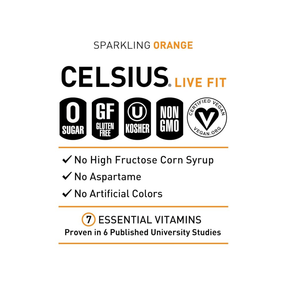 CELSIUS Sparkling Orange, Functional Essential Energy Drink 12 Fl Oz (Pack of 12) - Image 4