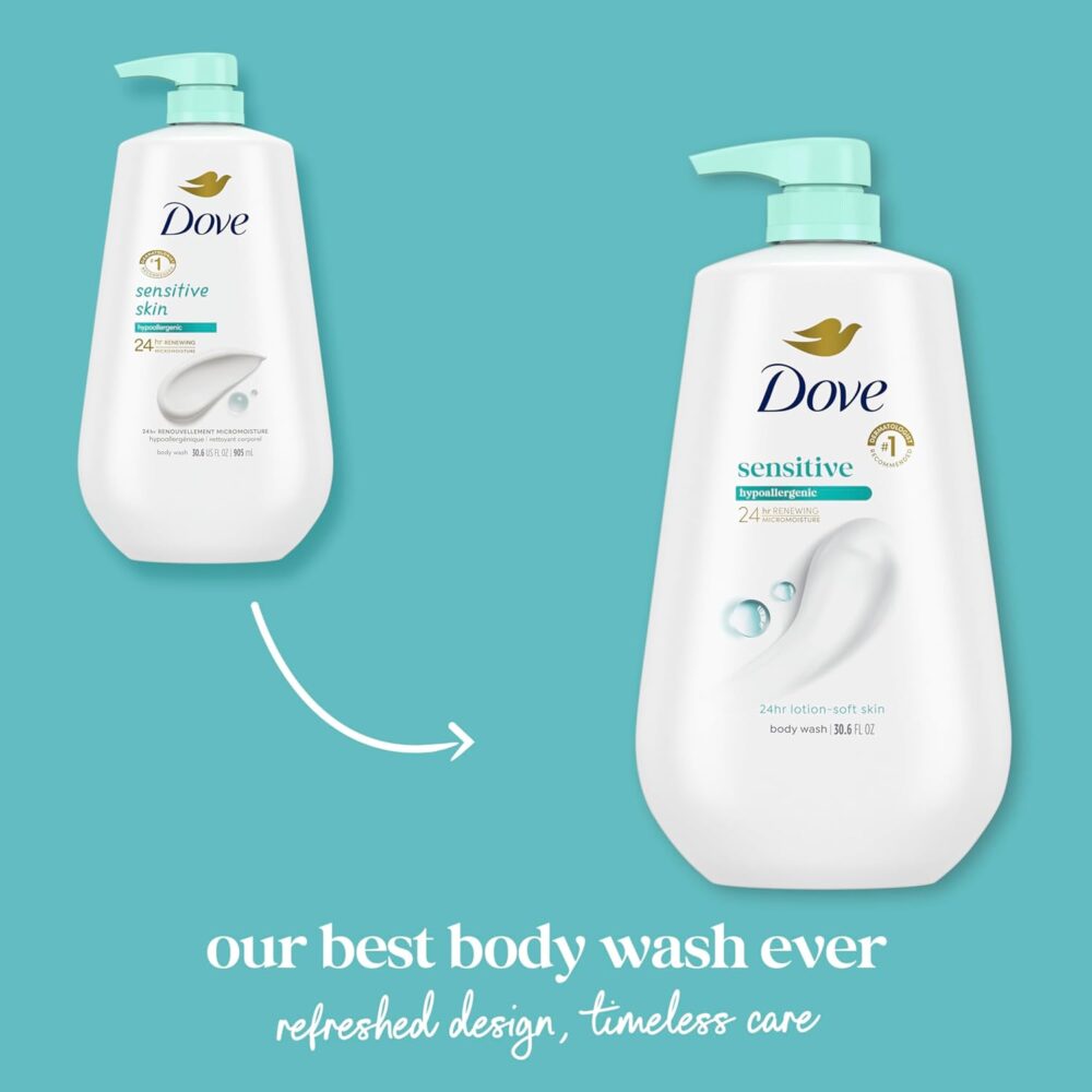Dove Sensitive Skin Body Wash – 30.6 oz Pump Bottles (Pack of 3) - Image 2