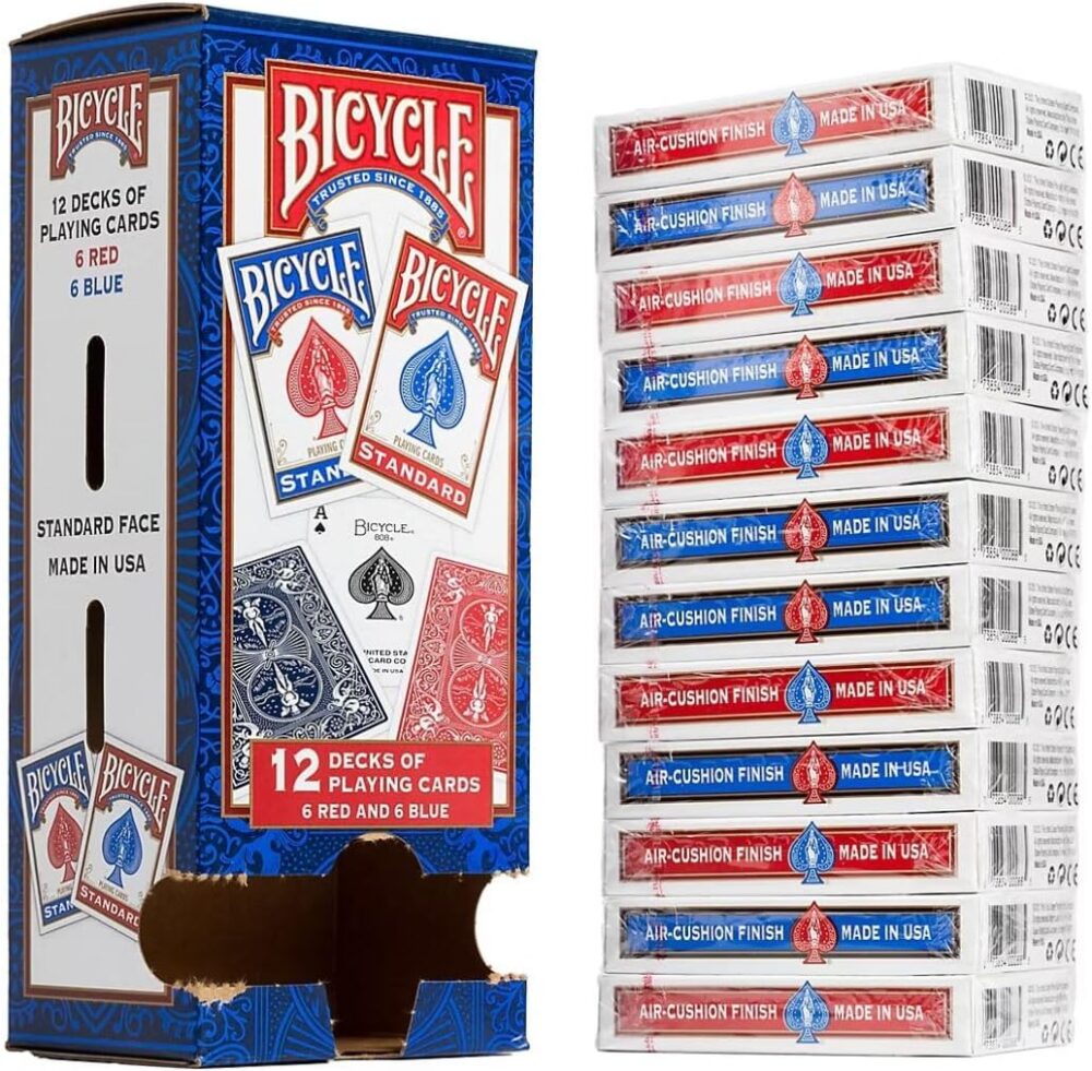 Bicycle Standard Playing Cards, Poker Size, 12 Pack – Classic Rider Back Design, Air-Cushion Finish, 6 Red & 6 Blue Decks - Image 3