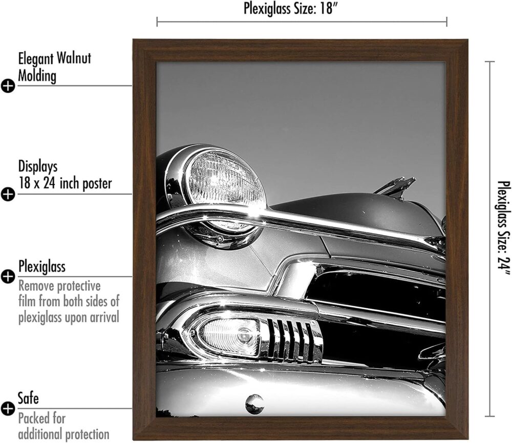 Americanflat 18×24 Poster Frame with Polished Plexiglass – Wide Walnut Woodgrain Frame (Epic Collection) – Wall Hanging (Portrait or Landscape) - Image 3