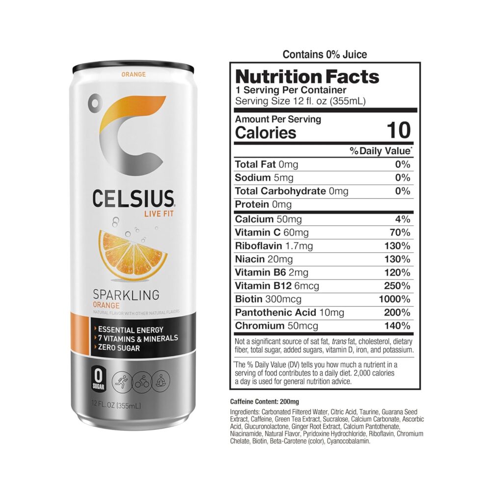 CELSIUS Sparkling Orange, Functional Essential Energy Drink 12 Fl Oz (Pack of 12) - Image 3