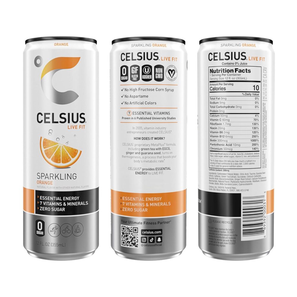 CELSIUS Sparkling Orange, Functional Essential Energy Drink 12 Fl Oz (Pack of 12) - Image 2