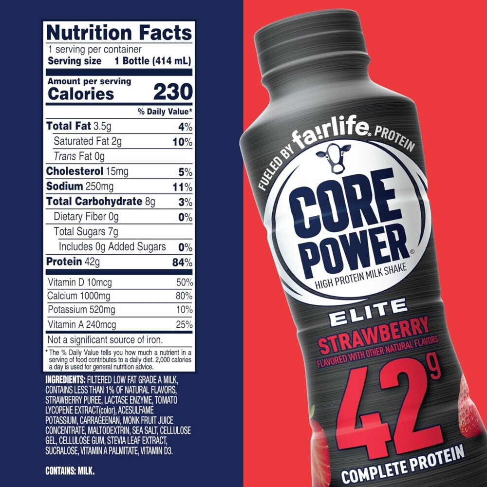 Core Power Elite High Protein Shake – Strawberry, 42 g Protein – 14 fl oz Bottle (Pack of 12) - Image 2