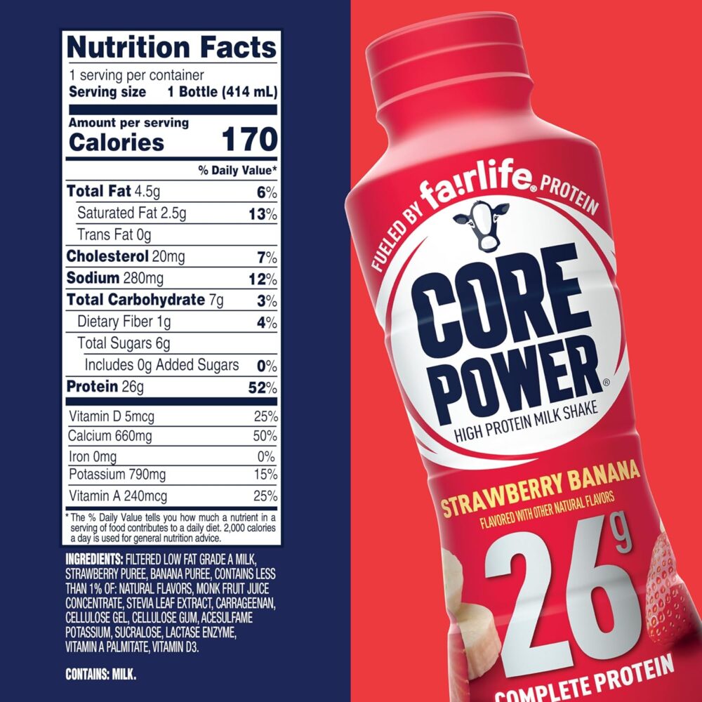 Core Power Protein Shake, Strawberry Banana, 26g Bottle, 14oz, 12 Pack - Image 4