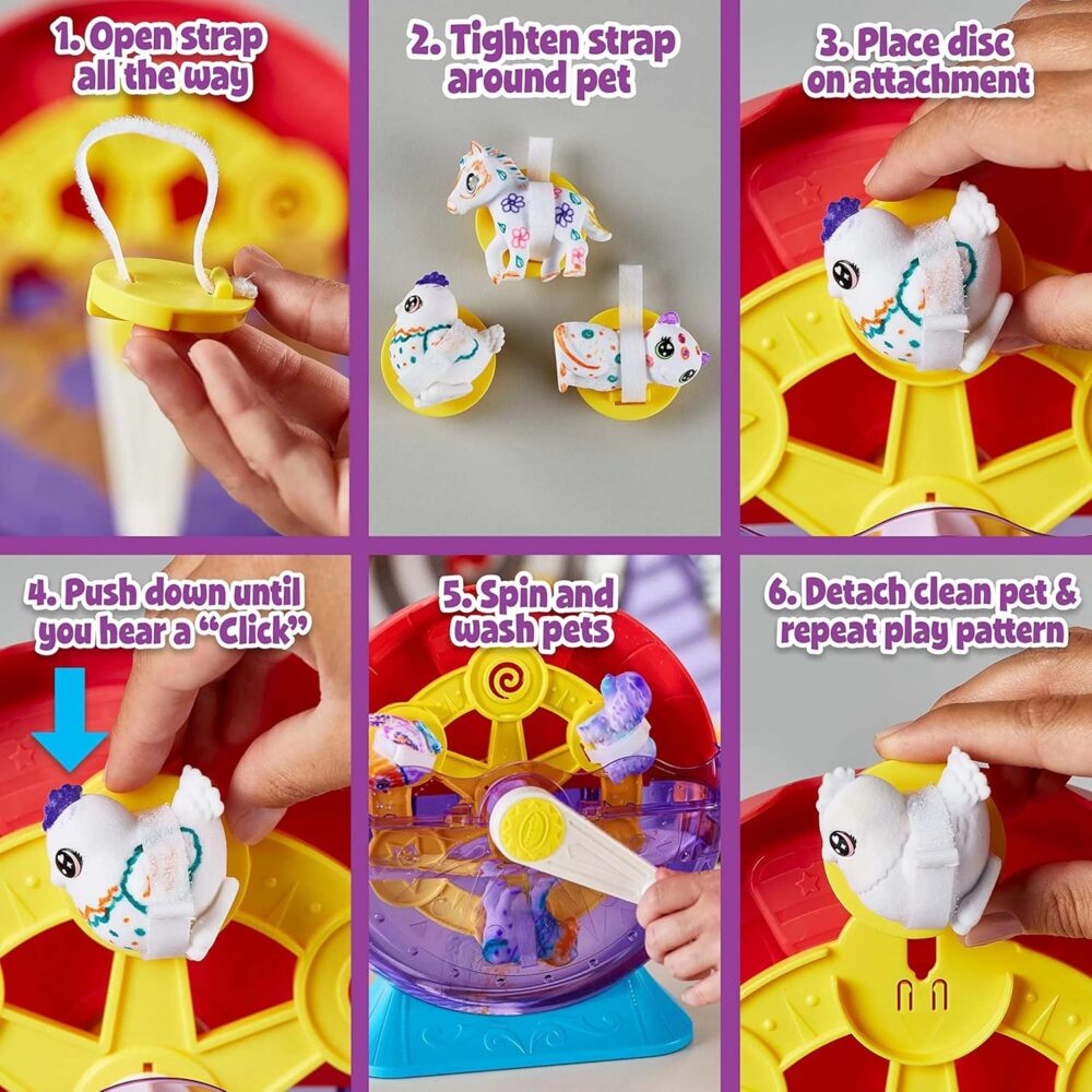 Crayola Scribble Scrubbie Pets Carnival Playset – Spin & Wash Ferris Wheel, 5 Washable Pets, 8 Washable Markers, Scrub Brush & Wacky Mirror - Image 6