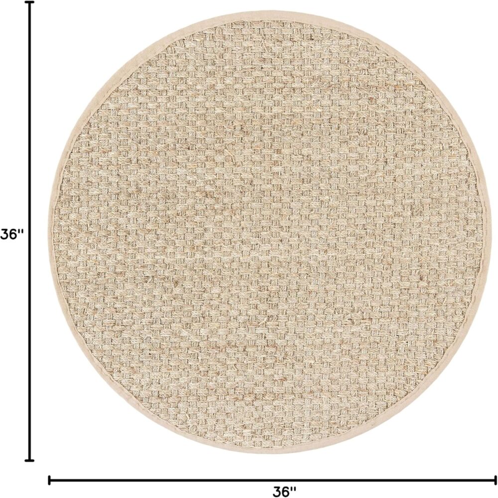 SAFAVIEH Natural Fiber Collection Area Rug – 3′ Round, Natural & Beige – Basketweave Seagrass with Border (NF114A) - Image 3