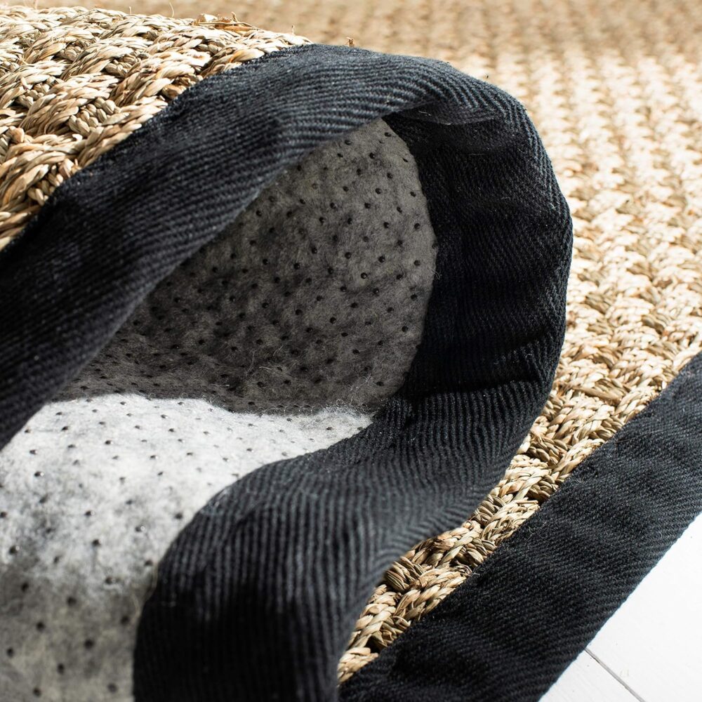 Safavieh Natural Fiber Collection Area Rug – 3′ Round, Natural & Black – Border Basketweave Seagrass Design (NF114C) - Image 6
