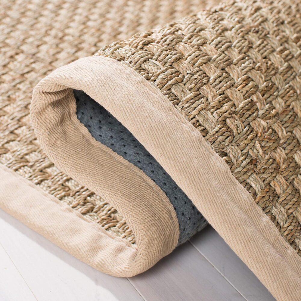 SAFAVIEH Natural Fiber Collection Area Rug – 3′ Round, Natural & Beige – Basketweave Seagrass with Border (NF114A) - Image 6
