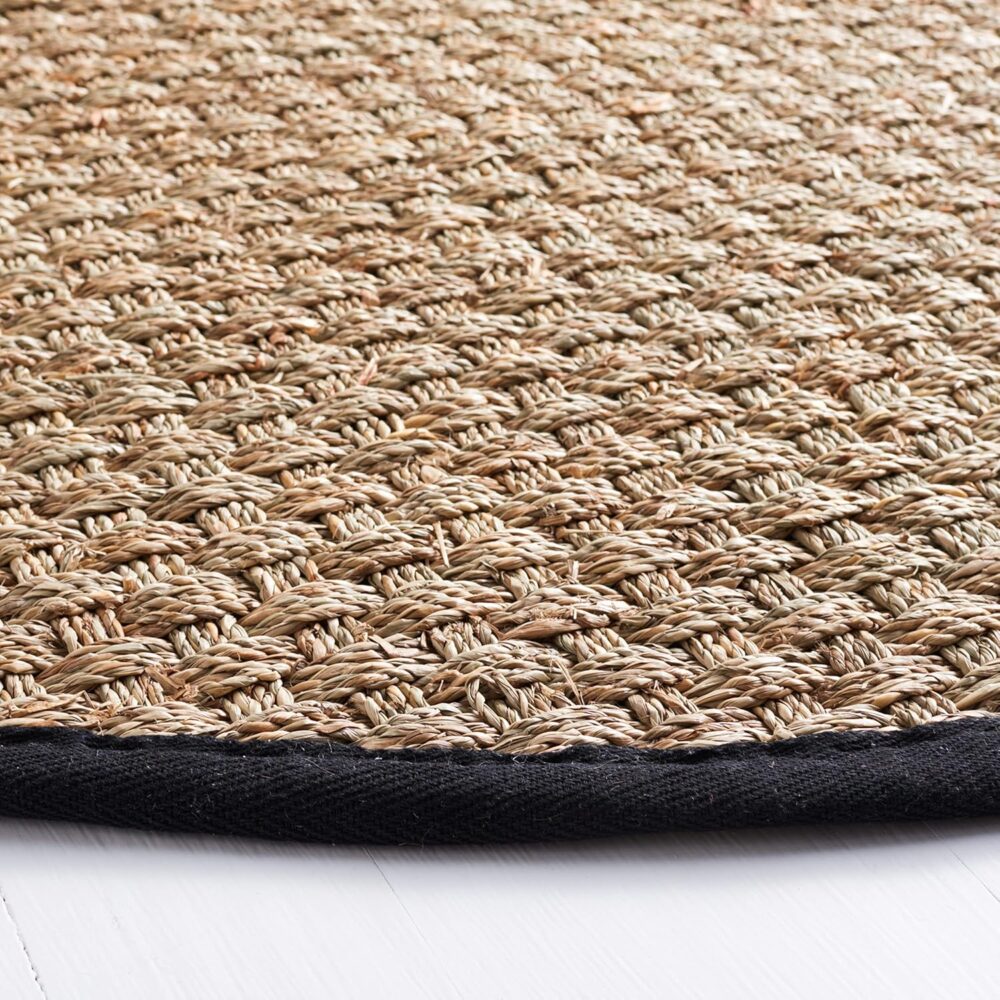 Safavieh Natural Fiber Collection Area Rug – 3′ Round, Natural & Black – Border Basketweave Seagrass Design (NF114C) - Image 5
