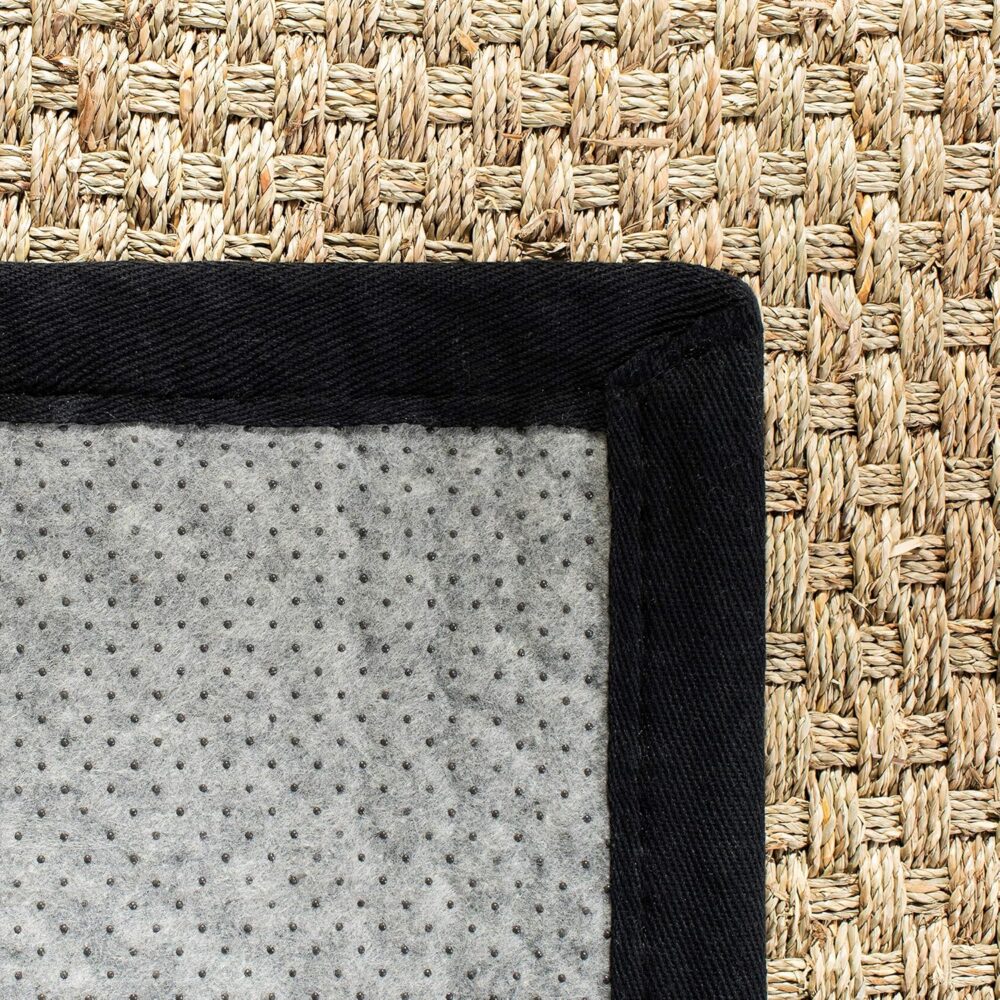 Safavieh Natural Fiber Collection Area Rug – 3′ Round, Natural & Black – Border Basketweave Seagrass Design (NF114C) - Image 3