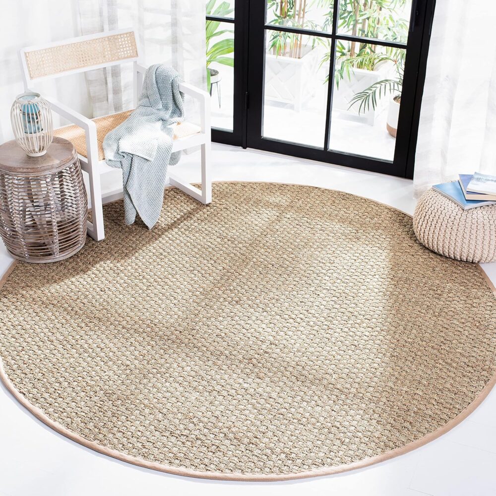 SAFAVIEH Natural Fiber Collection Area Rug – 3′ Round, Natural & Beige – Basketweave Seagrass with Border (NF114A) - Image 2