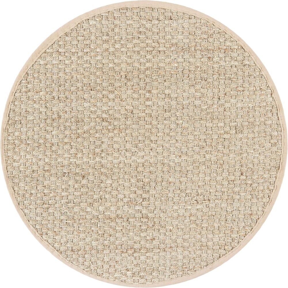 SAFAVIEH Natural Fiber Collection Area Rug – 3′ Round, Natural & Beige – Basketweave Seagrass with Border (NF114A)
