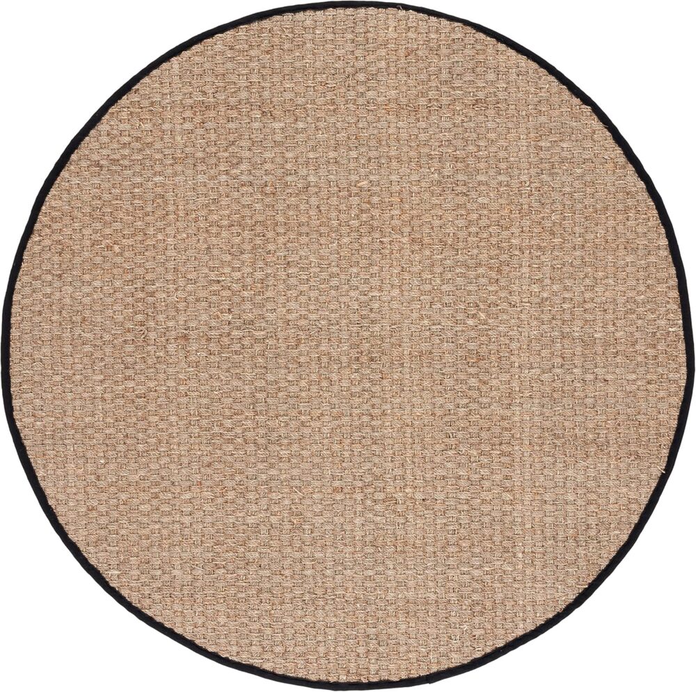 Safavieh Natural Fiber Collection Area Rug – 3′ Round, Natural & Black – Border Basketweave Seagrass Design (NF114C) - Image 2